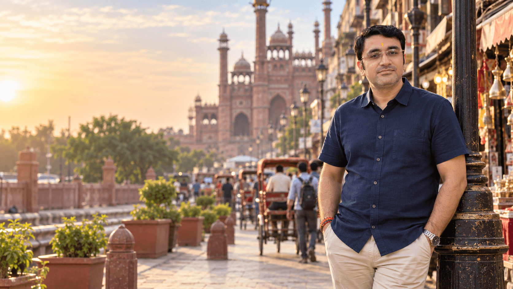 Old Delhi, Golden Light, an AI-generated portrait of Rohit Azad