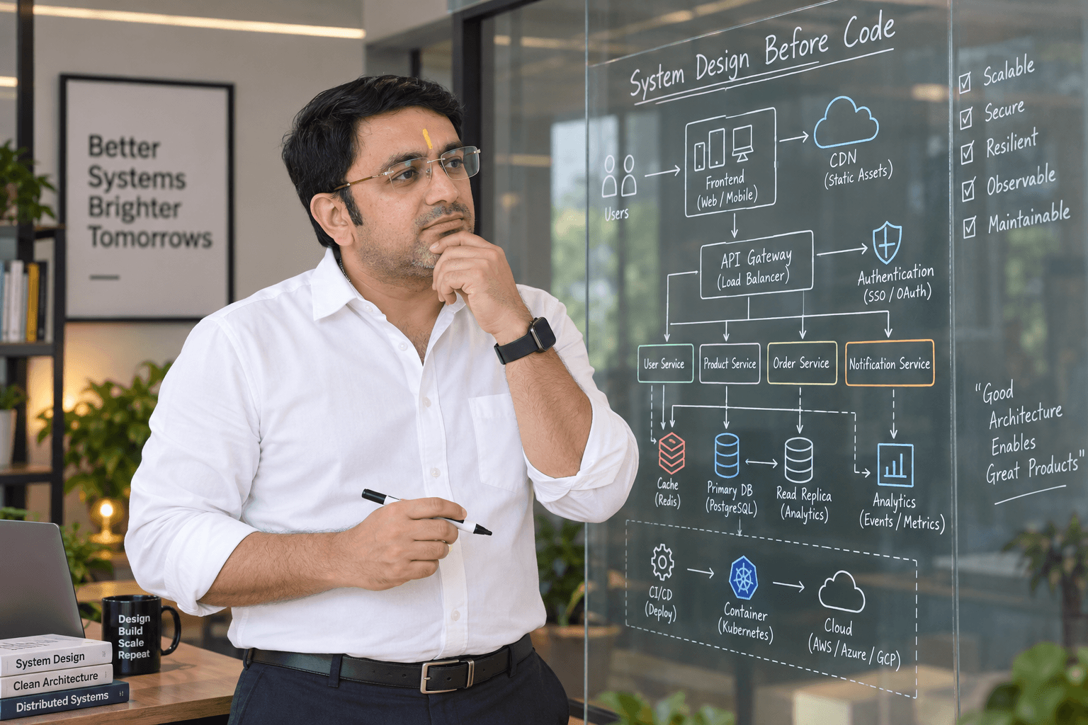 System Design Before Code, an AI-generated portrait of Rohit Azad