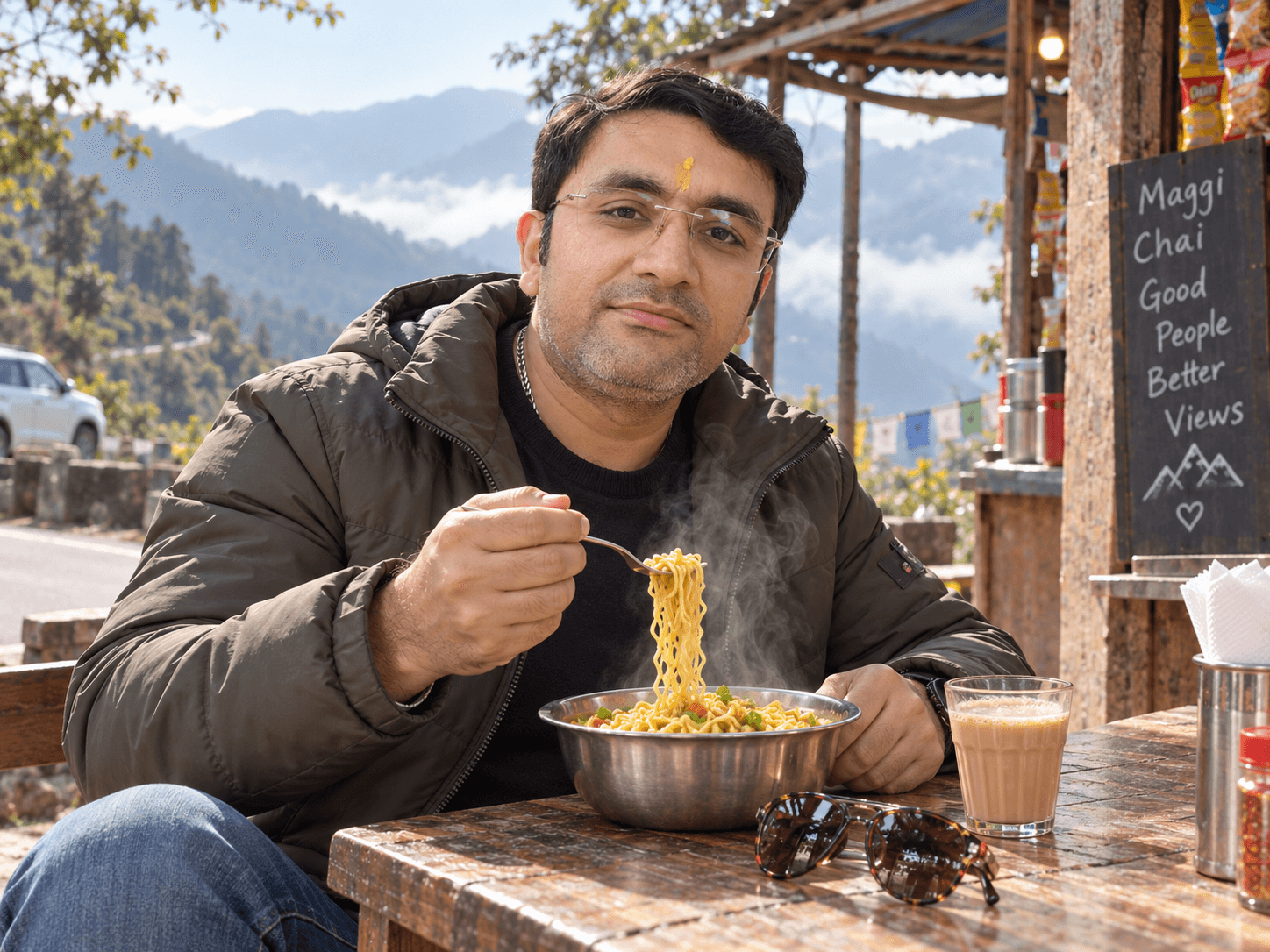 Roadside Maggi & Chai, an AI-generated portrait of Rohit Azad